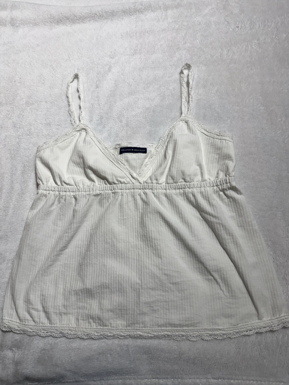 Brandy Melville Cream Ribbed Lace-Trim Camisole